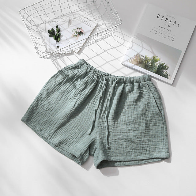 Summer Couples Sleep Pants - 100% Cotton Crepe Pajama Shorts Men and Women Elastic Waist
