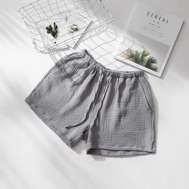 Summer Couples Sleep Pants - 100% Cotton Crepe Pajama Shorts Men and Women Elastic Waist
