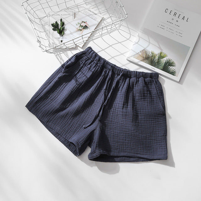 Summer Couples Sleep Pants - 100% Cotton Crepe Pajama Shorts Men and Women Elastic Waist