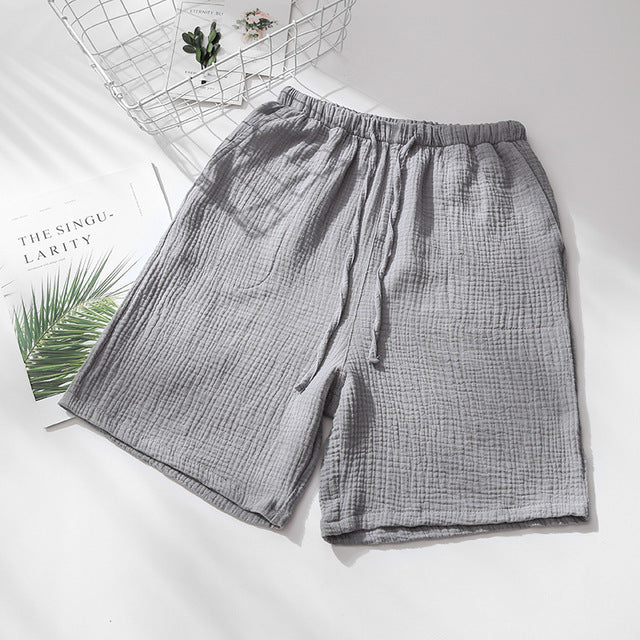 Summer Couples Sleep Pants - 100% Cotton Crepe Pajama Shorts Men and Women Elastic Waist