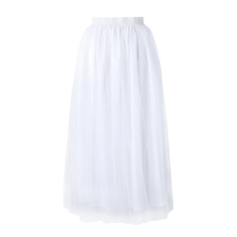 Women Elegant Tulle Tutu Long Maxi High Waist Mesh Split Layered Skirt for Wedding, Night Out, or Party A-Line Puffy Skirt