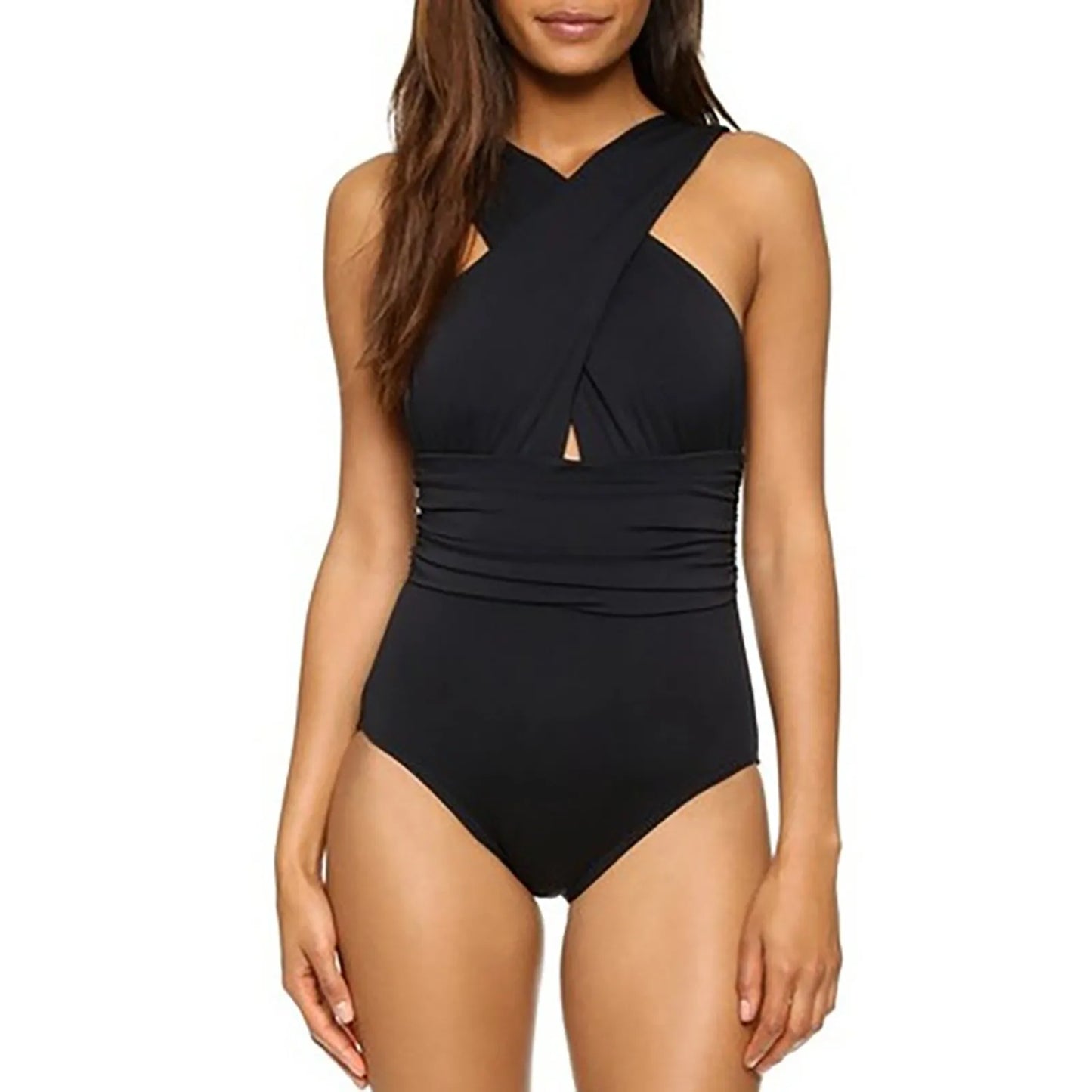 2023 Swimwear Women Summer Women Solid Criss Cross One Piece Swimsuit Fashion Swimwear