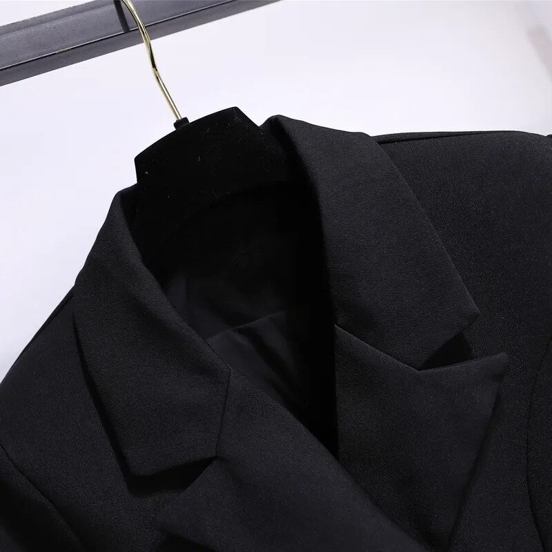 New Fashion Women Clothing Suit Skirt Jacket Belt Waist Slim Suit Women Blazer Long Coat Black Blazers