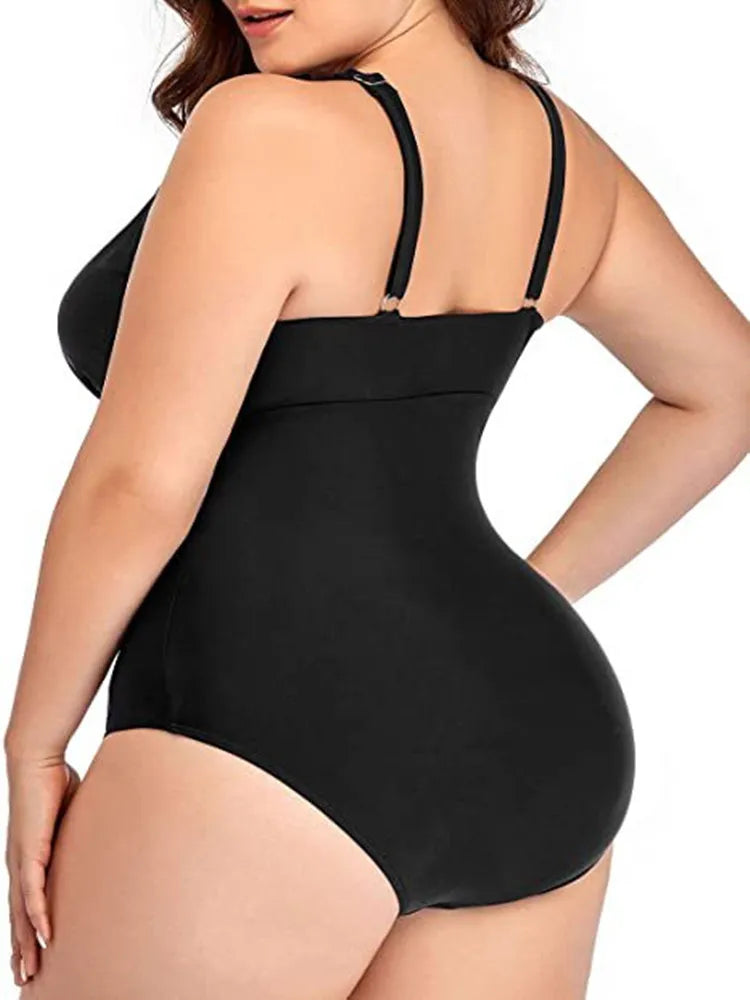 Plus Size Swimsuit Women 2023 Swimwear One Piece Tankini Large Size Solid Color Swimming Sport Mesh Stitching Bikini Bathing