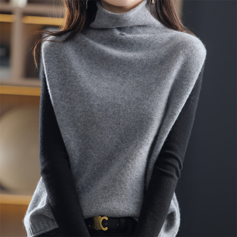 Women's Cashmere High Neck 100% Wool Vest Autumn and Winter Knitted Loose Sleeveless Pullover Sweater