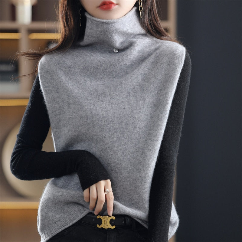 Women's Cashmere High Neck 100% Wool Vest Autumn and Winter Knitted Loose Sleeveless Pullover Sweater