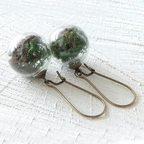 2pairs16MM Glass Globe Dandelion Seed Earrings Eco Earring Botanical Jewelry Nature Real Dried Flowers Dangle Earrings For Women