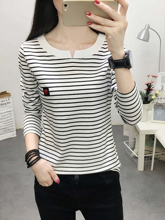 Casual Women's T-Shirt Long Sleeve Slim Basic Cotton Top Clothing for Autumn or Winter