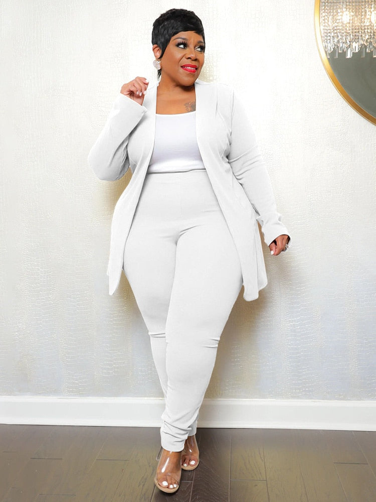 Curvy Size Two Piece Outfits Women Matching Suit Solid Top Leggings Pants Set