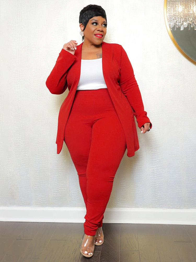 Curvy Size Two Piece Outfits Women Matching Suit Solid Top Leggings Pants Set