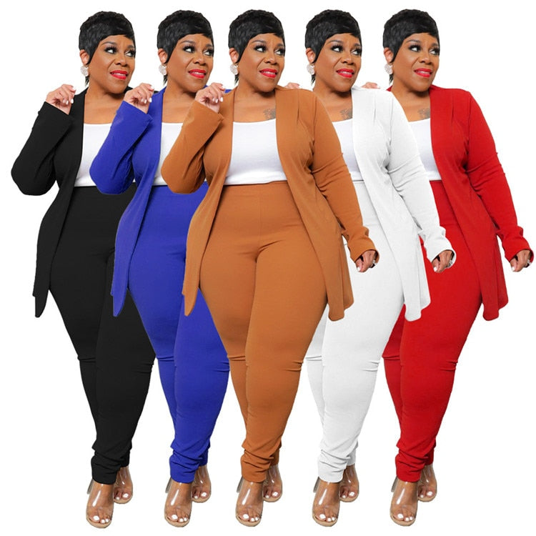 Curvy Size Two Piece Outfits Women Matching Suit Solid Top Leggings Pants Set