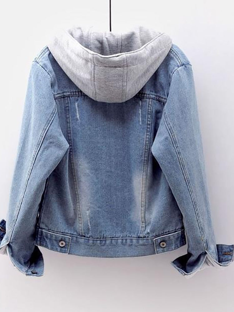 Women's Fleece Warm Winter Jean Jacket w/Pockets & Button Soft Hoodie Warm Outerwear