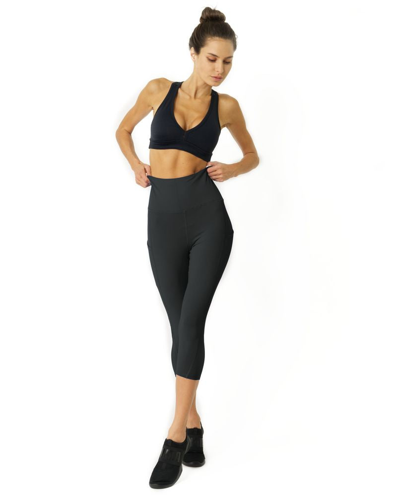 High Waisted Yoga Capri Leggings - Slate Grey