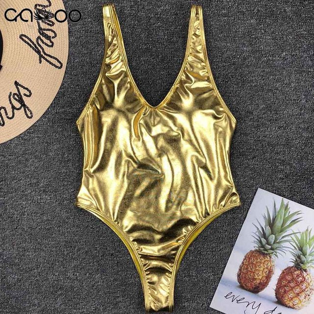 NEW Shiny Gold Or Silver One Piece V Neck Bathing Suit