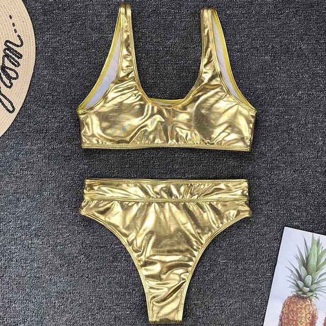 NEW Shiny Gold Or Silver One Piece V Neck Bathing Suit