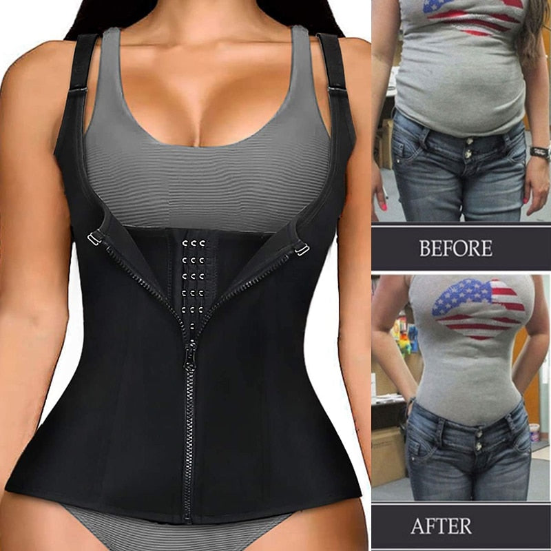 Women's Waist Trainer Corset with Zipper Vest & Body Shaper Cincher Tank Top