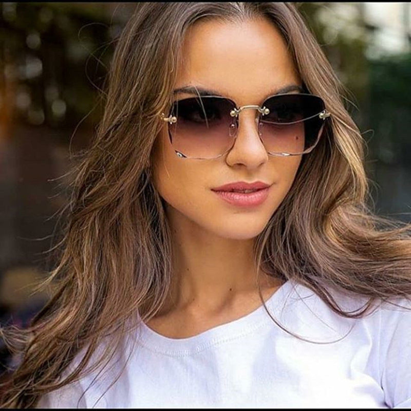 Square Rimless Fashion Sunglasses UV400 Shades Oculos