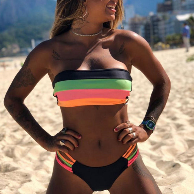 Bandage Two Piece Striped Bikini