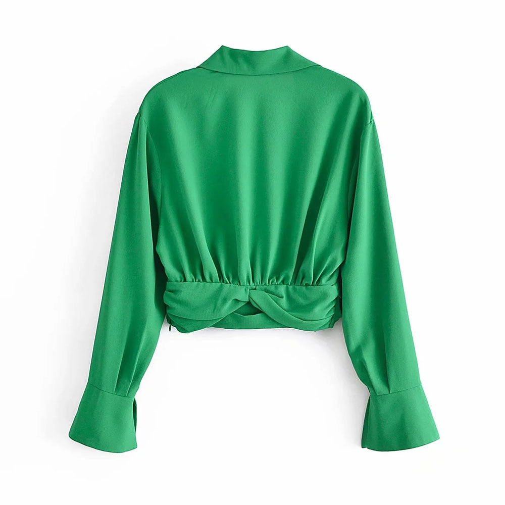 Vintage Elegant Green V NeckShirt