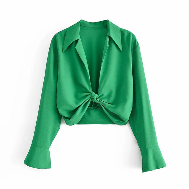 Vintage Elegant Green V NeckShirt