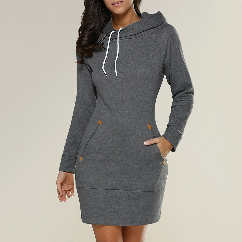 Knee-Length Dress Hooded Simple Casual Sports Dress