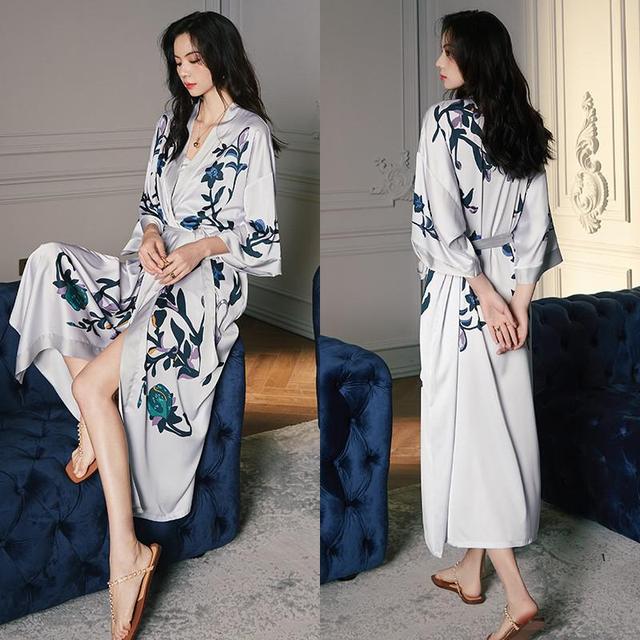 Print Nightwear Women's Satin Kimono Robe