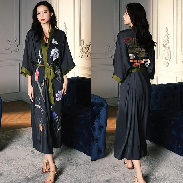 Print Nightwear Women's Satin Kimono Robe