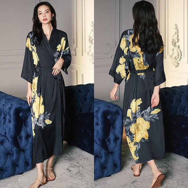 Print Nightwear Women's Satin Kimono Robe