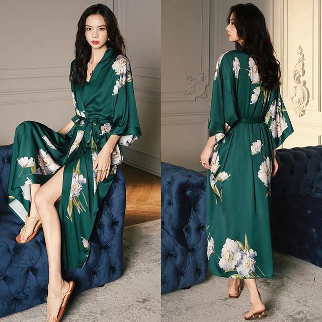 Print Nightwear Women's Satin Kimono Robe