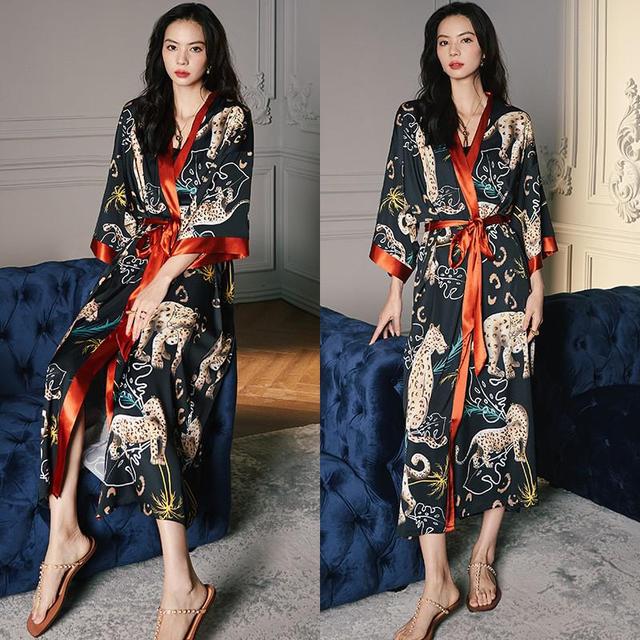 Print Nightwear Women's Satin Kimono Robe