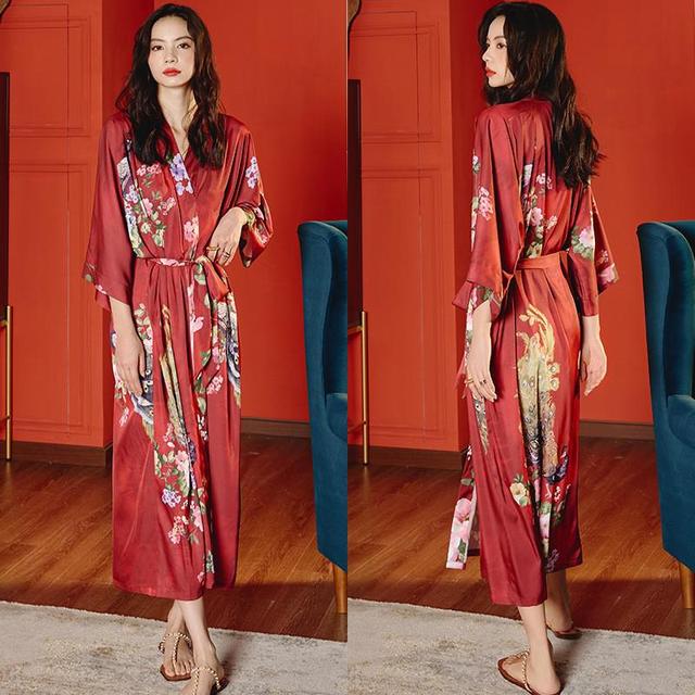 Print Nightwear Women's Satin Kimono Robe