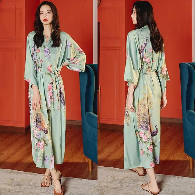 Print Nightwear Women's Satin Kimono Robe