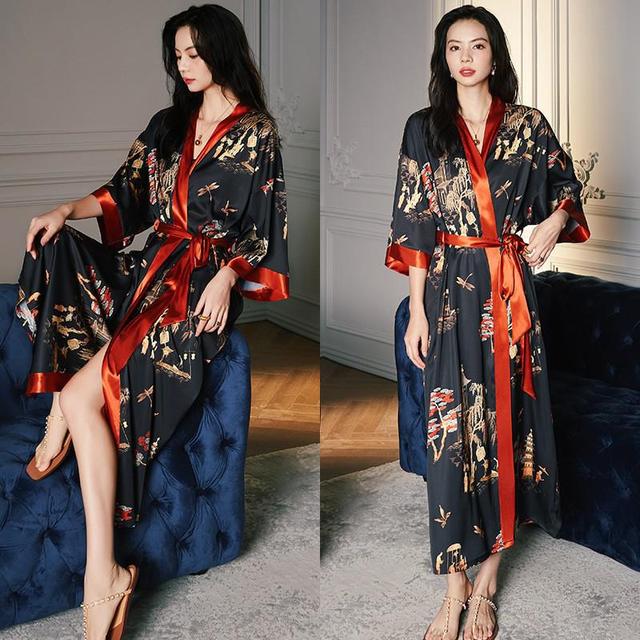 Print Nightwear Women's Satin Kimono Robe