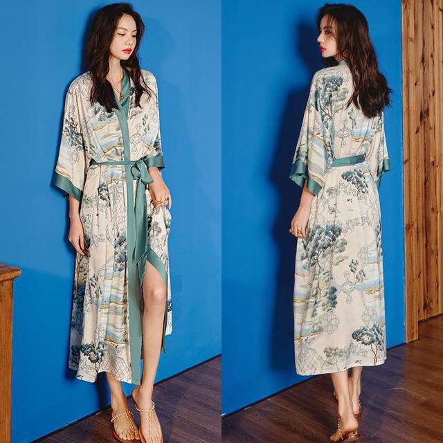 Print Nightwear Women's Satin Kimono Robe