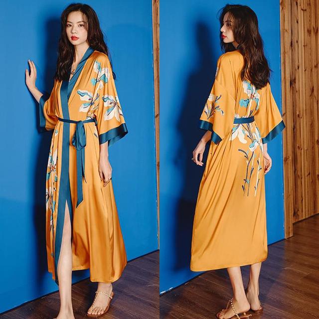 Print Nightwear Women's Satin Kimono Robe