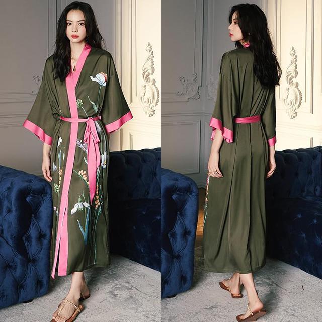 Print Nightwear Women's Satin Kimono Robe