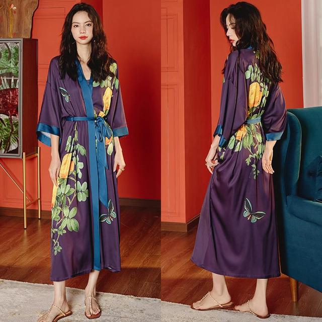 Print Nightwear Women's Satin Kimono Robe