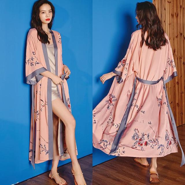 Print Nightwear Women's Satin Kimono Robe