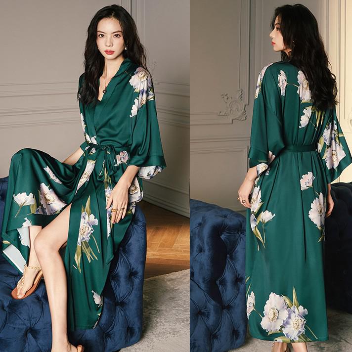 Print Nightwear Women's Satin Kimono Robe